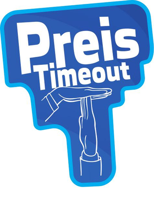 Das Logo zeigt die typische Timeout-Geste mit dem Schriftzug Preis Timeout und in dem typischen tex-color Blau
