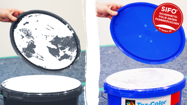 Das linke Bild zeigt den geöffneten Deckel ohne Sicherheitsfolie, der Deckel rechts mit Sicherheitsfolie